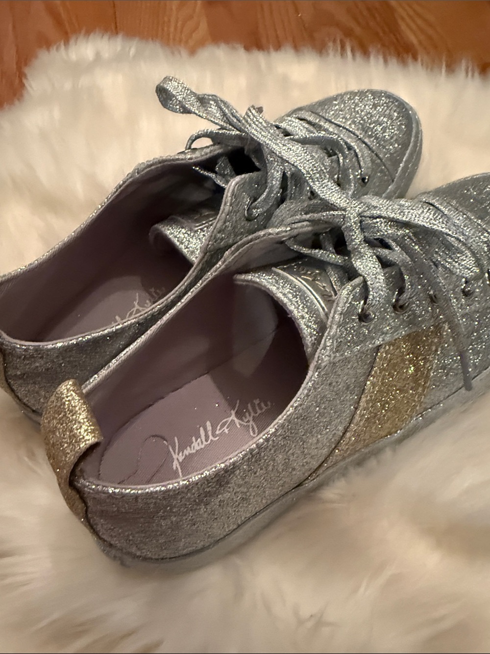 Kendall & Kylie Silver Glitter Sneakers with Gold Accent